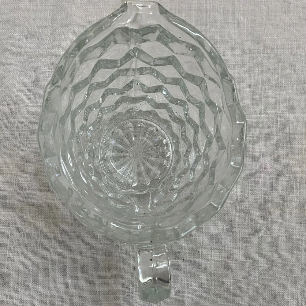 Fostoria Vintage Clear Pressed Glass Creamer Pitcher Diamond Point Honeycomb‎